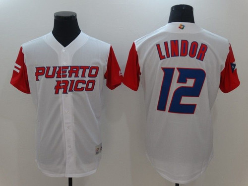 #12 Francisco Lindor Puerto Rico National Baseball World Classic 2017 White Jersey