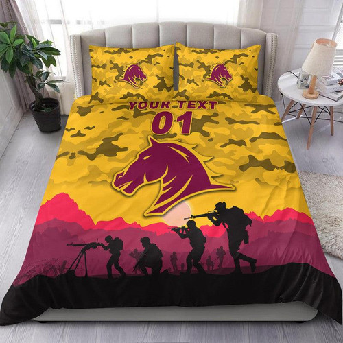 (Custom Personalised) Brisbane Broncos ANZAC 2022 Bedding Set Simple Style - Gold LT8
