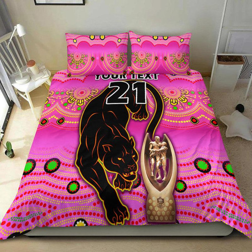 (Custom Personalised) Penrith Panthers Rugby Bedding Set Pink Crouching Panther Premiers 2022 LT9