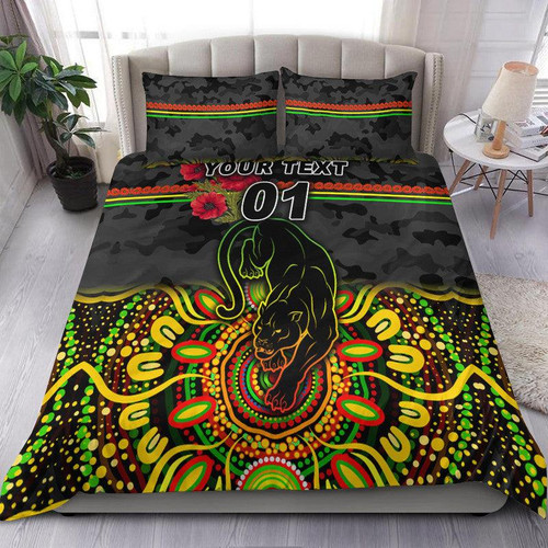 (Custom Personalised) Penrith Panthers ANZAC 2022 Bedding Set Indigenous Vibes - Black LT8