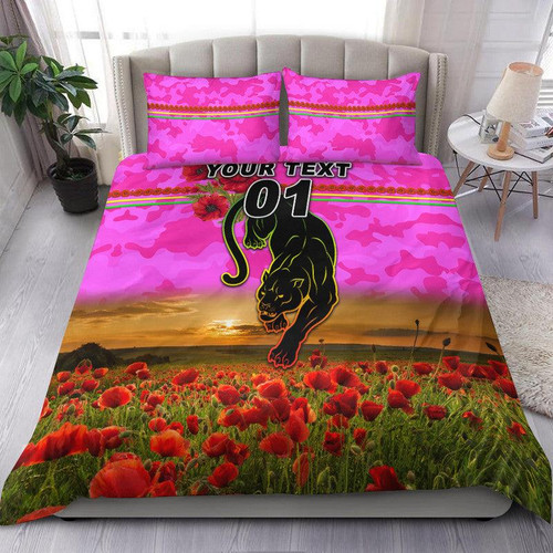 (Custom Personalised) Penrith Panthers ANZAC 2022 Bedding Set Poppy Flowers Vibes - Pink LT8