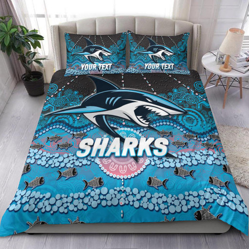 (Custom Personalised) Sharks Rugby 2022 Aboriginal Art Bedding Set - LT12