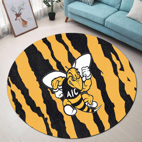 American International Yellow Jackets Round Rug Sport Style Keep Go On- NCAA