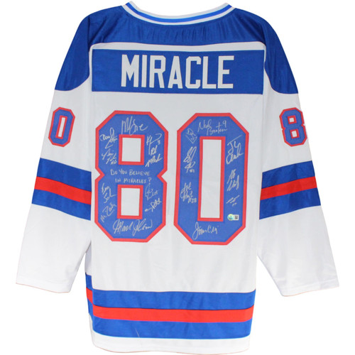 1980 USA Hockey 18 Autos Craig Eruzione Broten Signed Replica White Jersey Beckett 53866