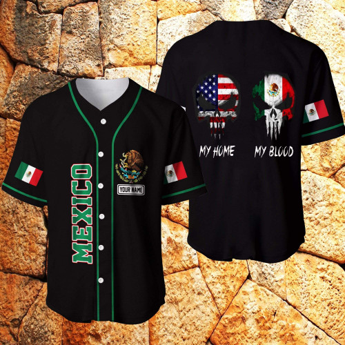 Mexico Custom Name Skull My Home My Blood Baseball Jersey #Kv