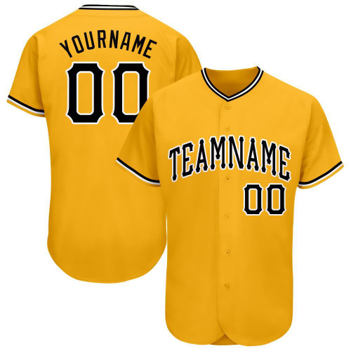 Custom Name and team Gold Black-White Baseball Jersey