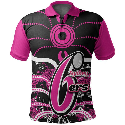(Custom Personalised And Number) Sydney Sixers Polo shirt Cricket Dot Aboriginal LT6