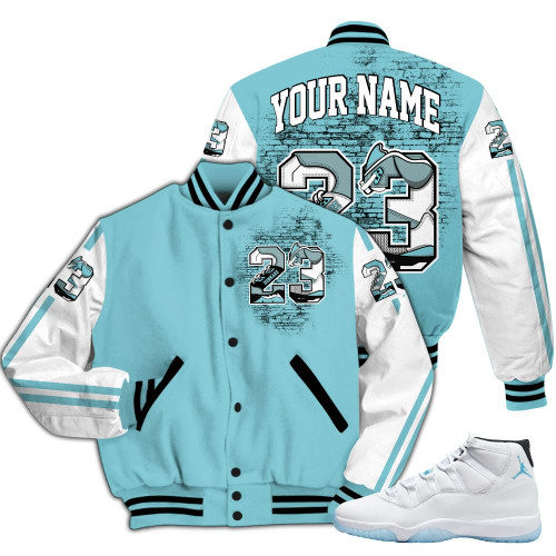 Dunkare Low Legend Blue 11s Varsity Jacket, Custom Name Number 23 5s All Over Print Letterman Jackets
