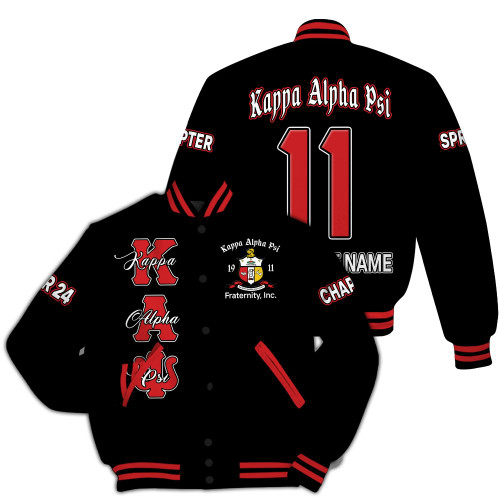 Ireishprint ΚΑΨ Custom Chapter Varsity Jacket, Personalized Black ΚΑΨ Jacket Fraternity Jacket