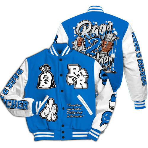 Varsity Jacket To Match Blueberry 12s - Rag 2 Rich Graphic Custom Name All Over Print