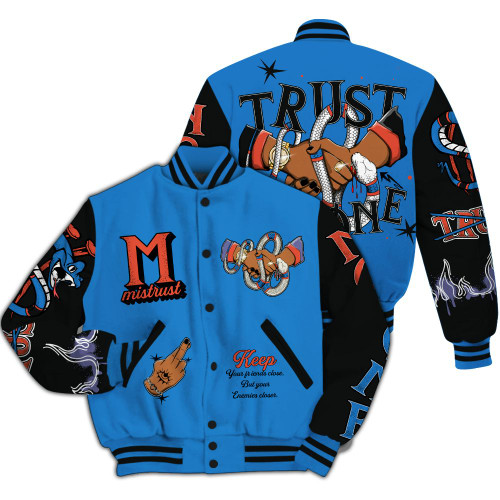 Varsity Jacket To Match Hi-Res Blue 700s - Trust No One Snake-Bite Street Style All Over Print