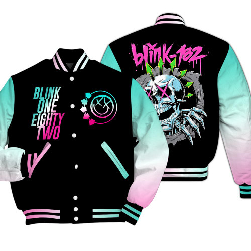 Blink 182 Band Music Shirt, Blink 182 Skull Retro Graphic Tee, Blink 182 Vintage Unisex Gift For Fan Blink 182 Baseball Varsity Jacket
