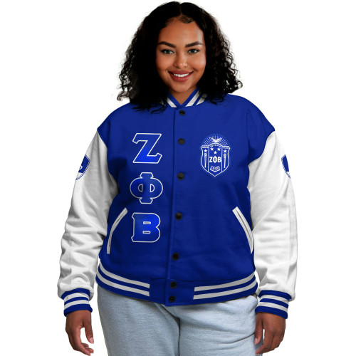 Ireishprint Zeta Phi Beta Varsity Jacket, Z Phi B Ribbon Gradient Blue Symbol 1920 Zeta Phi Beta Sorority Jacket