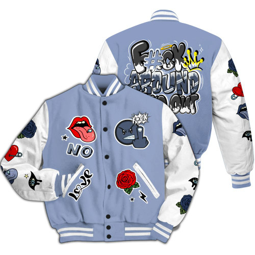 Varsity Jacket To Match Blue Grey 13s - FK Around Find Out All Over Print