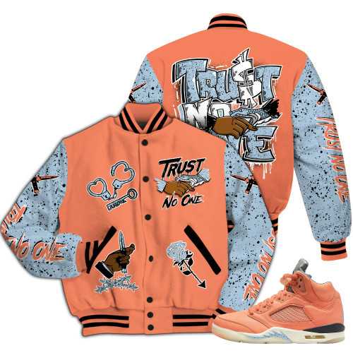 Dunkare DJ Khaled Crimson Bliss 5s Varsity Jacket, Trust No One Dripping All Over Print Letterman Jackets