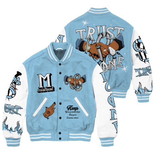 Dunkare Legend Blue 11s Varsity Jacket, Trust No One Snake-Bite Street Style