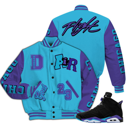 Dunkare Retro Aqua 6s Varsity Jacket, AIR Number 23 GOAT All Over Print Letterman Jackets