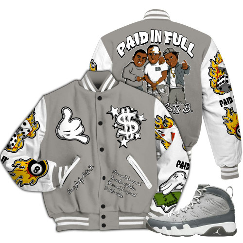Dunkare Cool Grey 9s Shirt, Funny Everybody Paid In Full Graphic All Over Print Letterman Jackets