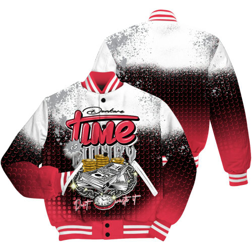 Varsity Jacket To Match Black Cement 3s Shirt, Halftone Time Is Money All Over Print