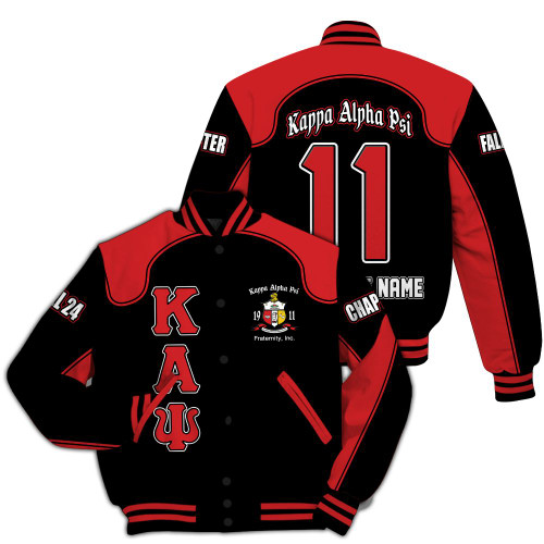 Ireishprint ΚΑΨ Custom Chapter Varsity Jacket, Black Duo Krimson ΚΑΨ Lettered Racing Style Fraternity Jacket