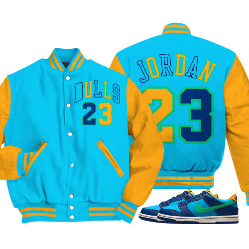 Bulls Number 23 Unisex Sneaker Shirt Match Dunk Low GS Kyrie Tee, Dunk Low GS Electric Algae Baseball Varsity Jacket