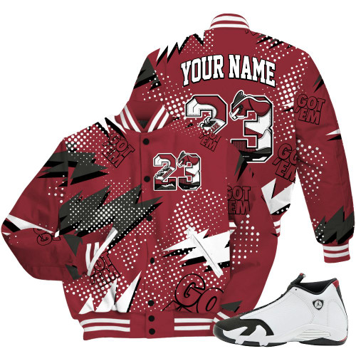 Dunkare Black Toe 14s Shirt, Custom Name Number 23 5s All Over Print Baseball Varsity Jacket