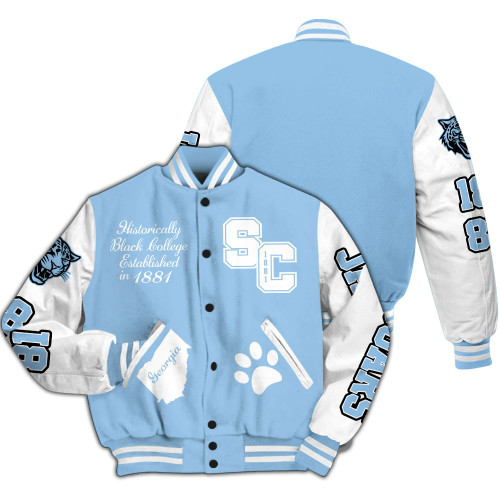 Blvckstyle Jaguars College Varsity Jacket, HBCU Est. 1881 Blue Our Whole School For Christ Georgia Novelty Unisex Design All Over Print Letterman Jackets