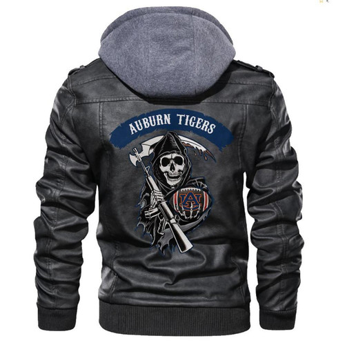 Auburn Tigers Ncaa Football Sons Of Anarchy Black Leather Jacket Mens Leather Motorcycle Jacket Men Leather Men2673 - BOBBY SHOP