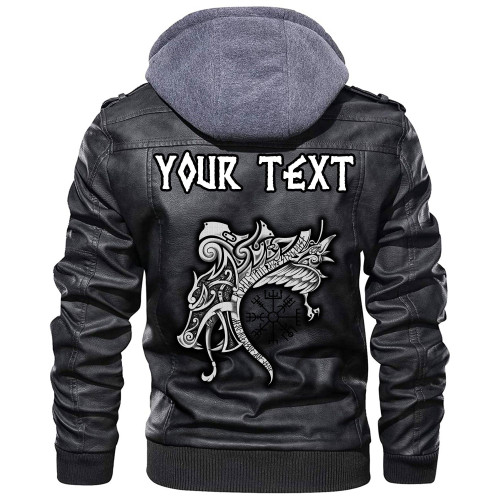 (Custom) Wonder Print Shop - Vegvisir Wolf and Raven Leather Jacket RLT12