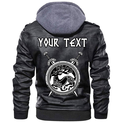 (Custom) Wonder Print Shop - Shield With Deer Crest And Crossing Swords Leather Jacket RLT12