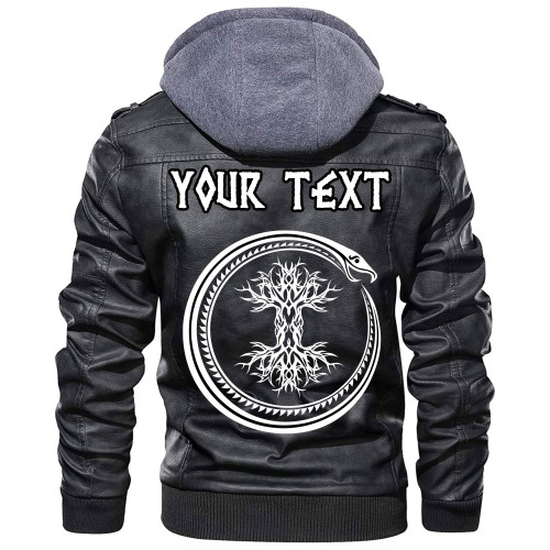 (Custom) Wonder Print Shop - Ouroboros Serpent Curled Up Around Yggdrasil Leather Jacket RLT12