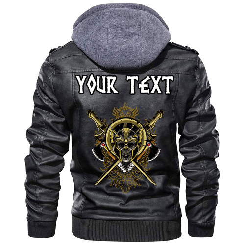 (Custom) Wonder Print Shop - Odin Skull With Weapon Leather Jacket RLT12