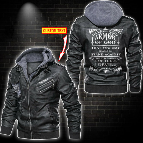 Armor Of God Stand Against Devil Personalized Knights Templar Leather Jacket