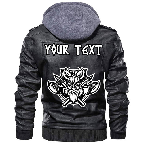 (Custom) Wonder Print Shop - Black And White Head With Shield And Axe Leather Jacket RLT12