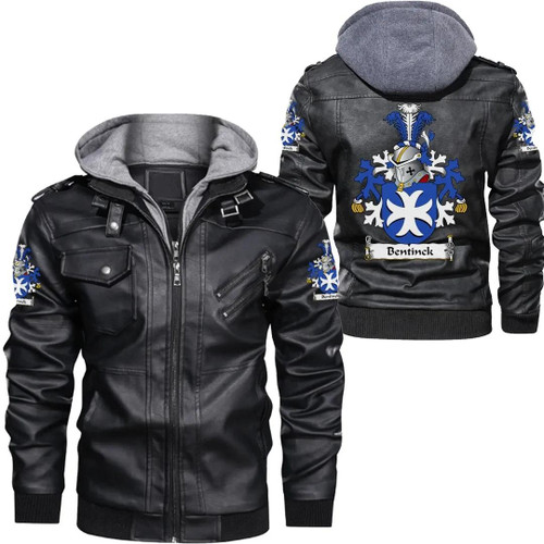 Bentinck Netherlands Family Crest Zipper Leather Jacket - Dutch Family Crest A7