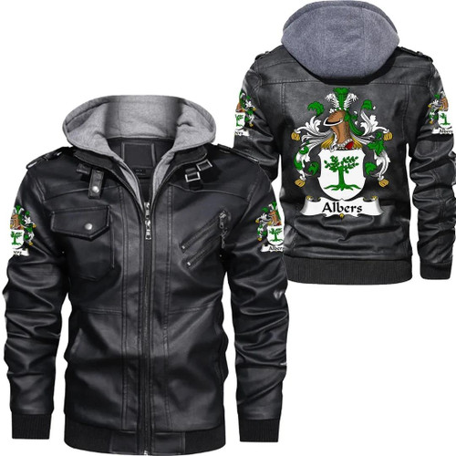 Albers Germany Family Crest Zipper Leather Jacket A7