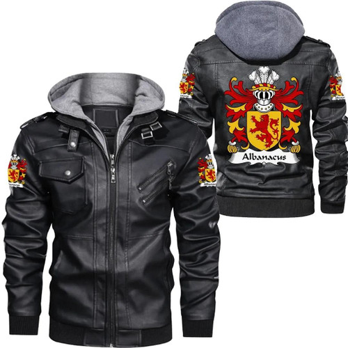 Albanacus (Son of Brutus) Wales Zipper Leather Jacket - Welsh Family Crest A7
