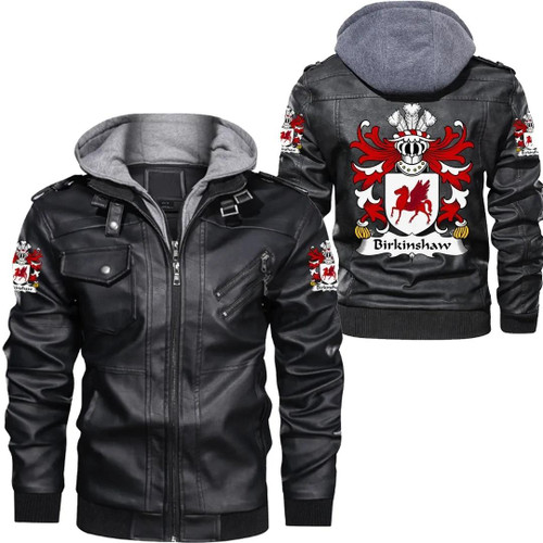 Birkinshaw (of Llansannan, Denbighshire) Wales Zipper Leather Jacket - Welsh Family Crest A7