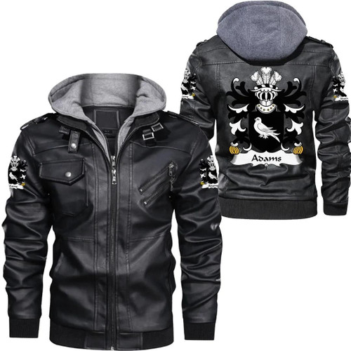 Adams Wales Zipper Leather Jacket - Welsh Family Crest A7