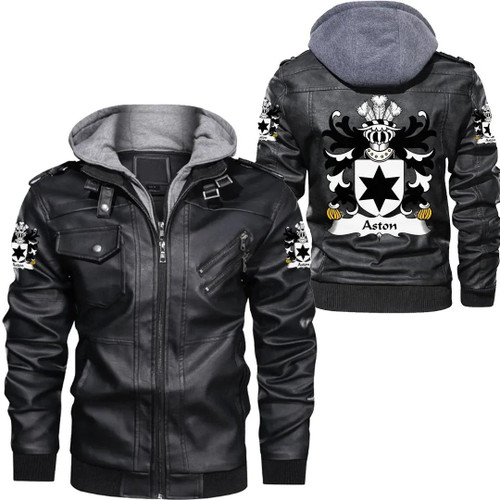Aston (of Denbighshire) Wales Zipper Leather Jacket - Welsh Family Crest A7