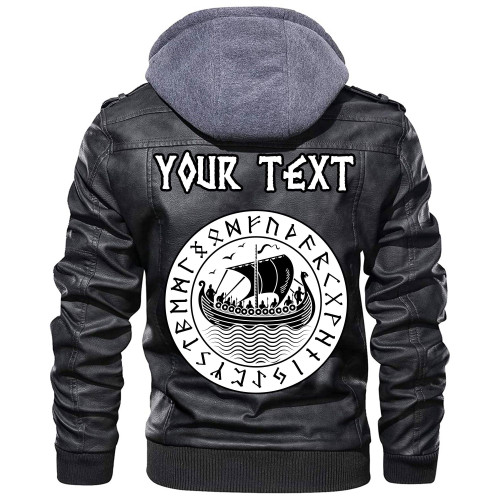 (Custom) Wonder Print Shop - Drakkar In Circle Of Ancient Leather Jacket RLT12