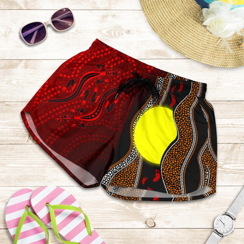 Aboriginal Women Shorts - Aboriginal Flag Lizard Dot Painting Style