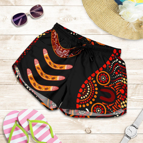 Aboriginal Womens Shorts - Aboriginal Boomerangs With Dot Painting Pattern
