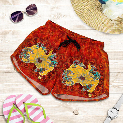 Aboriginal Womens Shorts - Australia Map Hand Patterns Spider Web