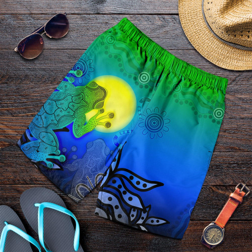 Aboriginal Mens Shorts - Indigenous Frog (Blue)