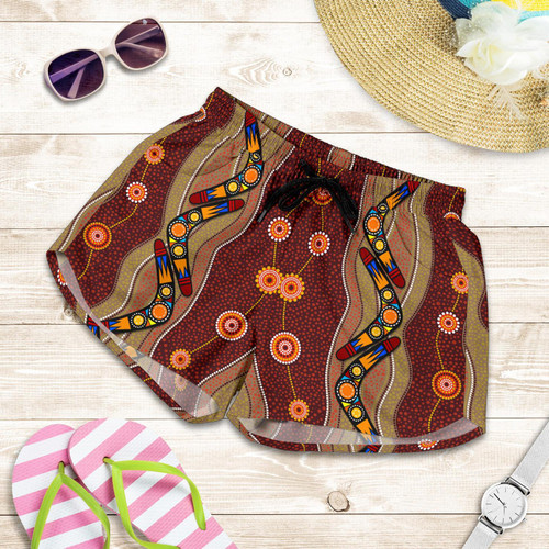 Aboriginal Shorts, Boomerang Patterns Circle Indigenous Dot Painting Women