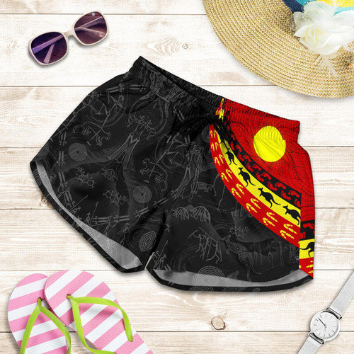 Aboriginal Womens Shorts, Indigenous Flag Circle Dot Painting