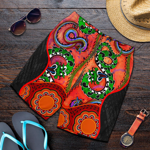 Aboriginal Mens Shorts - Aussie Indigenous Patterns Orange