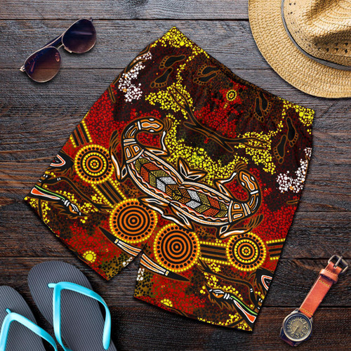 Aboriginal Mens Shorts, Kangaroo and Lizard Dot Painting Art