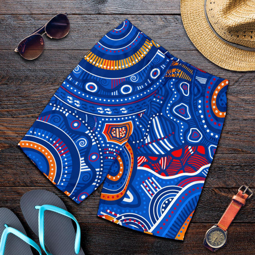 Aboriginal Mens Shorts - Indigenous Footprint Patterns Blue Color